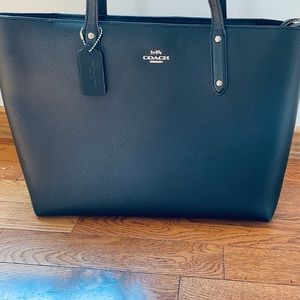Large black Coach handbag with zipper top